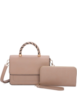 Twisted Top Handle 2 in 1 Satchel LF372S2 STONE